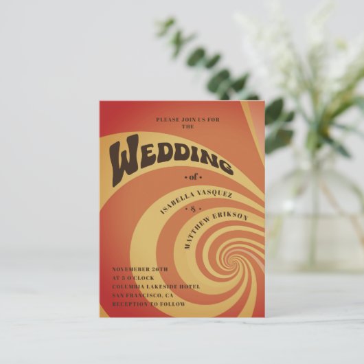 Retro 70er Orange Yellow QR Code Wedding Postkarte (Stehend Vorderseite)