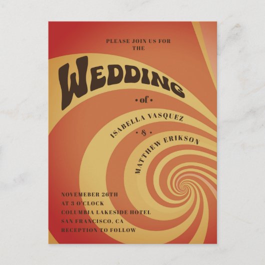 Retro 70er Orange Yellow QR Code Wedding Postkarte (Vorderseite)