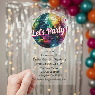 Retro 70er-Party Disco-Kugel Glamour-Hochzeit Acryleinladungen