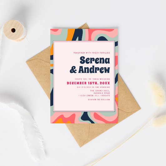 Retro 70er Pastel Pink Groovy Abstrakt Einladung