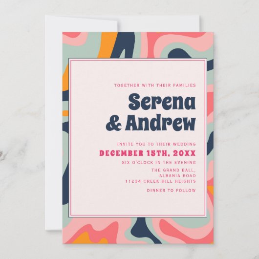 Retro 70er Pastel Pink Groovy Abstrakt Einladung (Vorderseite)