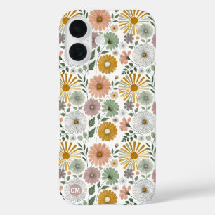 Retro 70er Pastel Watercolor Floral Personalisiert iPhone 16 Hülle