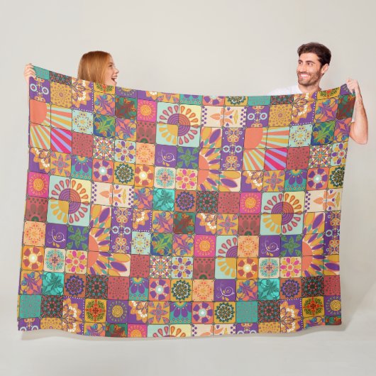 Retro 70er Patchwork Fleece Blanket (Beispiel)