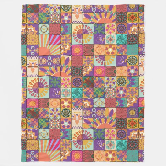 Retro 70er Patchwork Fleece Blanket (Vorderseite)