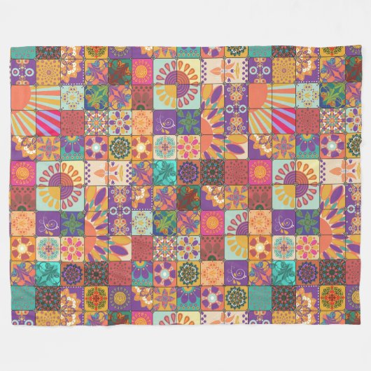 Retro 70er Patchwork Fleece Blanket (Vorderseite (Horizontal))