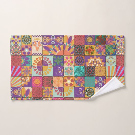 Retro 70er Patchwork Handtuchhandtuch Set (Handtuch)