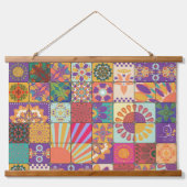 Retro 70er Patchwork Wall hanging Wandteppich Mit Holzrahmen (Vorne)