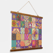 Retro 70er Patchwork Wall hanging Wandteppich Mit Holzrahmen (Gewinkelt)