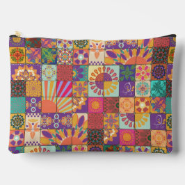 Retro 70er Patchwork Zippered Pouch Zubehörtasche