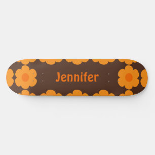 Retro 70er Personalisiert braun und orange Blüten Skateboard