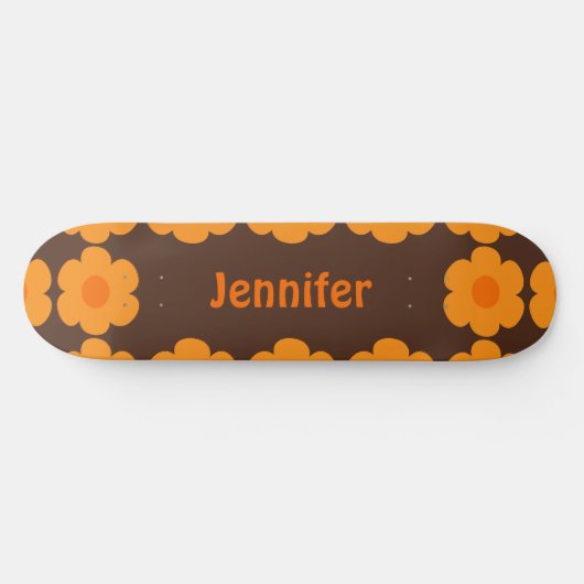 Retro 70er Personalisiert braun und orange Blüten Skateboard (Horizontal)
