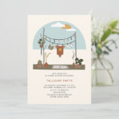 Retro 70er Pflanze Clothesline Neutral Baby Dusche Einladung (Stehend Vorderseite)