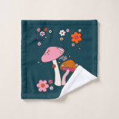 Retro 70er Pilze und Blume Navy Blue Badhandtuch Set (Waschlappen)