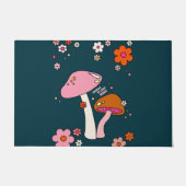 Retro 70er Pilze und Blume Navy Blue Fußmatte (Vorderseite)