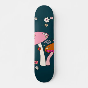 Retro 70er Pilze und Blume Navy Blue Skateboard