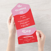 Retro 70er Pink und Red Neon Wedding All In One Einladung (Abreißen)