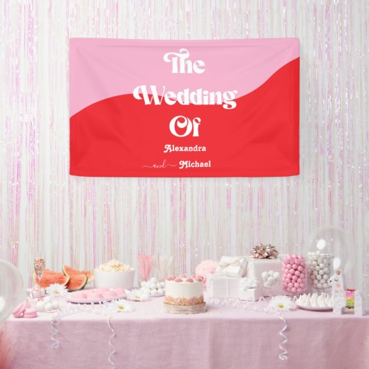 Retro 70er Pink und Red Neon Wedding Banner (Party)
