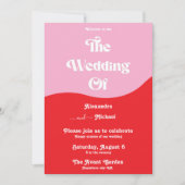 Retro 70er Pink und Red Neon Wedding Einladung (Vorderseite)