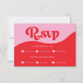 Retro 70er Pink und Red Neon Wedding RSVP Card (Vorderseite)