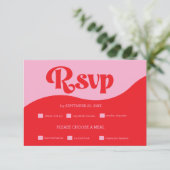 Retro 70er Pink und Red Neon Wedding RSVP Card (Stehend Vorderseite)