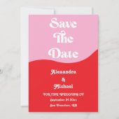 Retro 70er Pink und Red Neon Wedding Save The Date (Vorderseite)