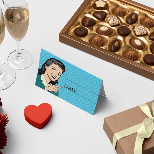 Retro 70er Pop Art Comic Buchen Spaß Hochzeit Platzkarte