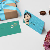 Retro 70er Pop Art Comic Buchen Spaß Hochzeit Platzkarte