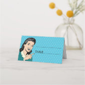 Retro 70er Pop Art Comic Buchen Spaß Hochzeit Platzkarte (Vorderseite)