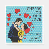 Retro 70er Pop Art Comic Romantische Fun Wedding Serviette (Vorderseite)