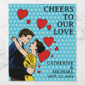 Retro 70er Pop Art Comic Romantische Fun Wedding Weinetikett (Einzelnes Label)