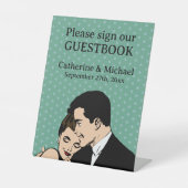 Retro 70er Pop Art Comic Romantische Hochzeit Sockelschild (Vorderseite)