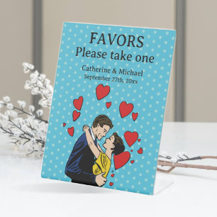Retro 70er Pop Art Comic Romantische Hochzeit Sockelschild