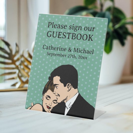 Retro 70er Pop Art Comic Romantische Hochzeit Sockelschild