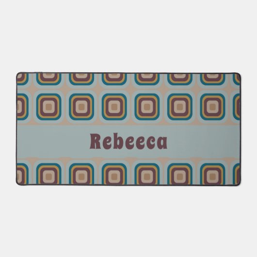 Retro 70er Quadrat Geometrisches Muster Personalis Schreibtischunterlage (Vorderseite)