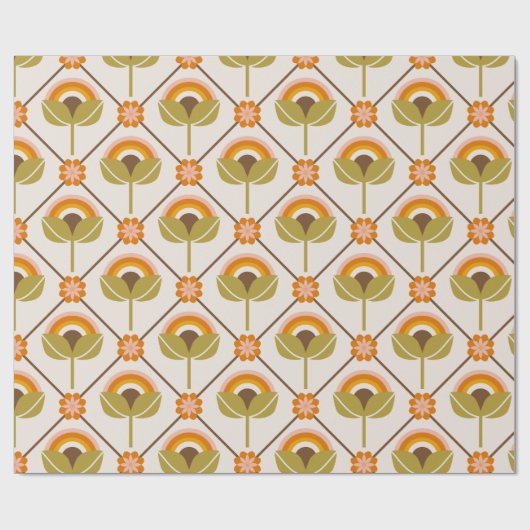 Retro 70er Rainbow Blume Wrapping Paper Geschenkpapier (Flach)