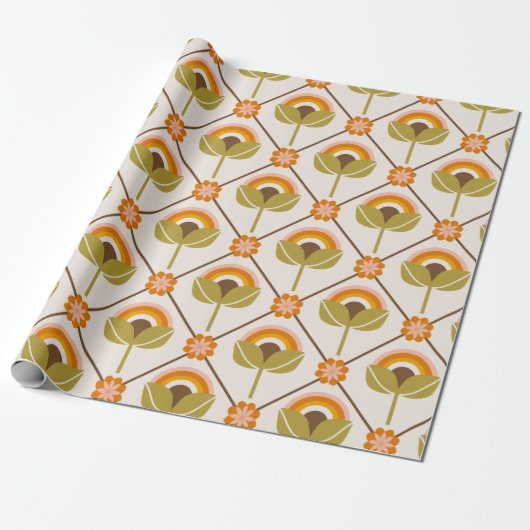 Retro 70er Rainbow Blume Wrapping Paper Geschenkpapier (Ungerollt)