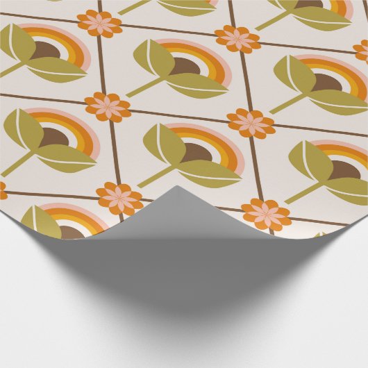 Retro 70er Rainbow Blume Wrapping Paper Geschenkpapier (Ecke)