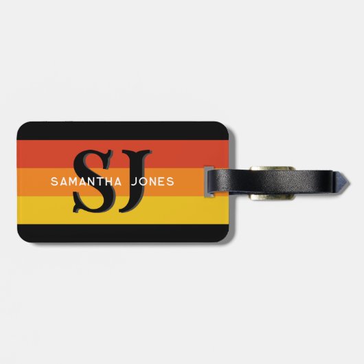 Retro 70er Rainbow Bold Stripes Initial Monogramm Gepäckanhänger (Rückseite horizontal)