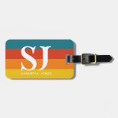 Retro 70er Rainbow Bold Stripes Initial Monogramm Gepäckanhänger (Vorderseite horizontal)