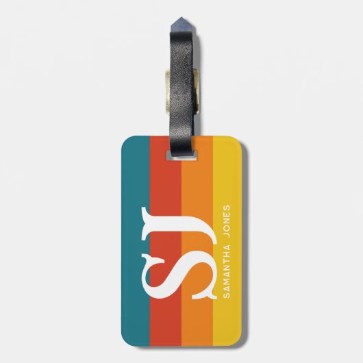 Retro 70er Rainbow Bold Stripes Initial Monogramm Gepäckanhänger (Rückseite vertikal)