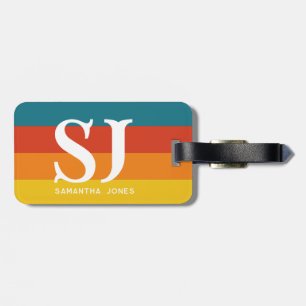 Retro 70er Rainbow Bold Stripes Initial Monogramm Gepäckanhänger