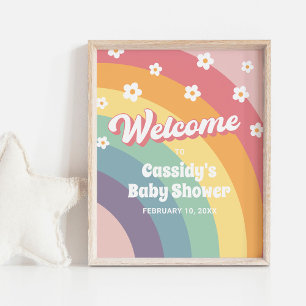 Retro 70er Rainbow Daisy Baby Dusche Begrüßungszei Poster