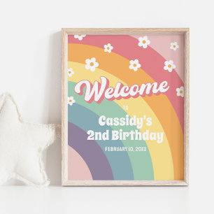 Retro 70er Rainbow Daisy Birthday Begrüßungszeiche Poster