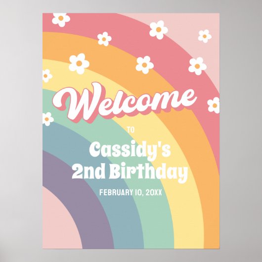 Retro 70er Rainbow Daisy Birthday Begrüßungszeiche Poster (Vorne)