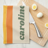 Retro 70er Rainbow Green Orange Personalisierter N Geschirrtuch (Viertel Falte)