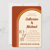 Retro 70er Rainbow Groovy Arch Foto Wedding Einladung (Vorderseite)