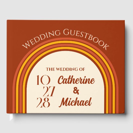 Retro 70er Rainbow Groovy Arch Foto Wedding Gästebuch (Vorderseite)