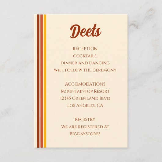 Retro 70er Rainbow Groovy Terracotta Orange Weddin Begleitkarte (Vorderseite)