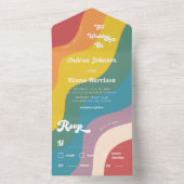 Retro 70er Rainbow Waves LGBTQ Gay Pride Wedding All In One Einladung (Innen Boden)