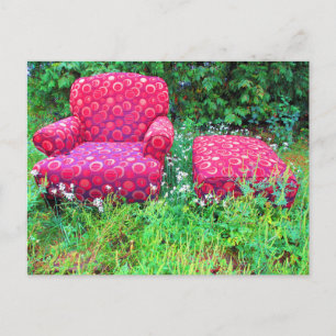 Retro 70er Red Circles Abandoned Chair Set Postkarte